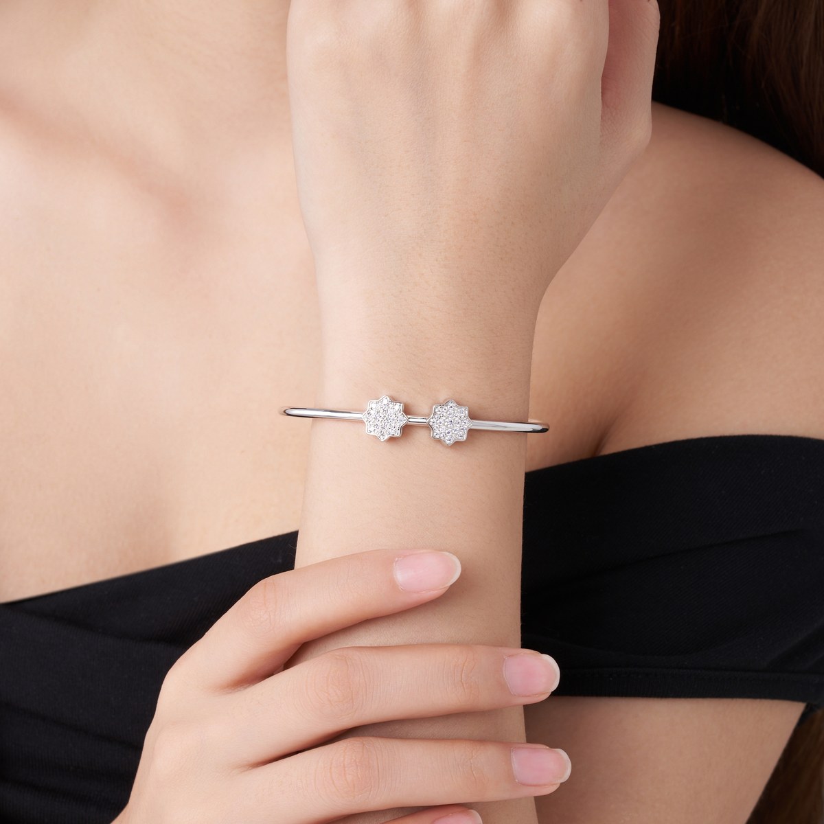 Twin Snowflake Cuff Bracelet — 925 sterling silver, image 1 of 3