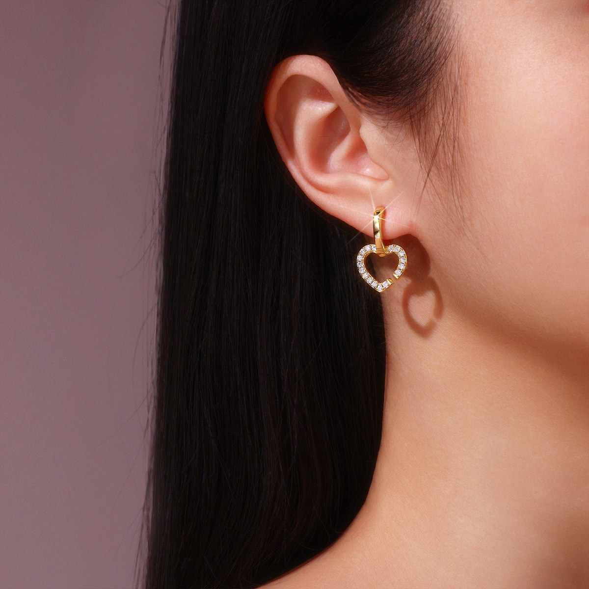 Open-Heart Drop Hoop Earrings — 925 sterling silver, image 1 of 5