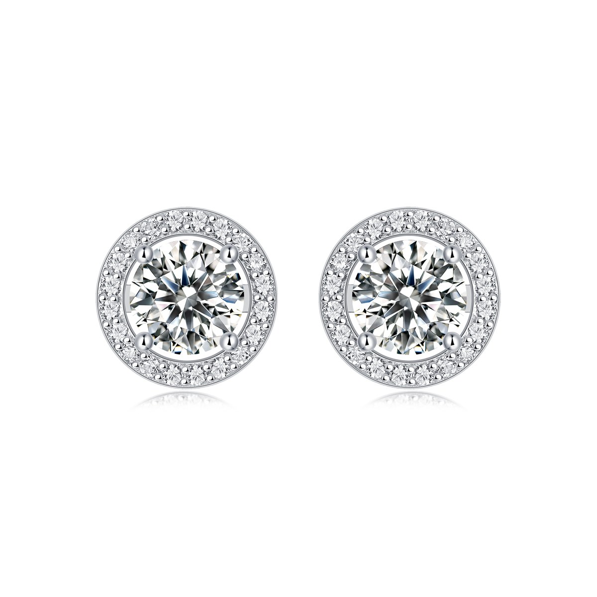 Round Halo Moissanite Stud Earrings — 925 sterling silver, image 1 of 5